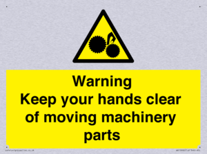 Warning - Keep your hands clear of moving machinery parts